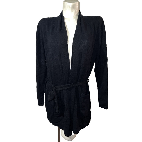 New SIGRID OLSEN Sweater Size L Black Belted Rayon Nylon Knit Cardigan NWT $118 - Picture 1 of 10